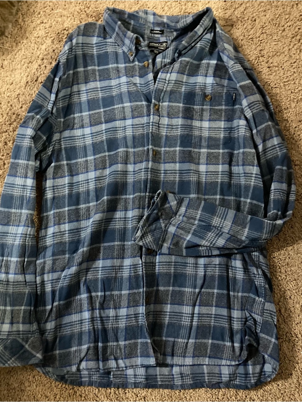 O'Neill Blue and Gray Plaid Button-Down Shirt